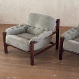 Pair of Brazilian Sage Green Velvet Rosewood Frame Lounge Chairs