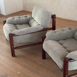 Pair of Brazilian Sage Green Velvet Rosewood Frame Lounge Chairs