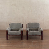 Pair of Brazilian Sage Green Velvet Rosewood Frame Lounge Chairs