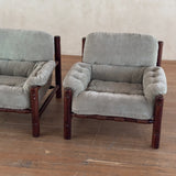 Pair of Brazilian Sage Green Velvet Rosewood Frame Lounge Chairs
