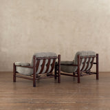 Pair of Brazilian Sage Green Velvet Rosewood Frame Lounge Chairs