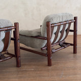 Pair of Brazilian Sage Green Velvet Rosewood Frame Lounge Chairs
