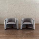 Pair of Italian Barrel Lounge Chairs in Grey Boucle