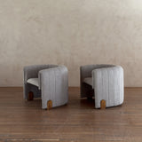Pair of Italian Barrel Lounge Chairs in Grey Boucle