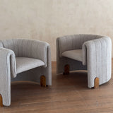 Pair of Italian Barrel Lounge Chairs in Grey Boucle