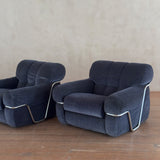 Pair of Velvet and Chrome 'Wopps' Lounge Chairs by Ernesto Radaelli, 1970s