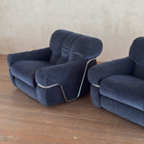 Pair of Velvet and Chrome 'Wopps' Lounge Chairs by Ernesto Radaelli, 1970s