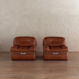 Pair of Italian Cognac Leather Lounge Chairs, 1970s