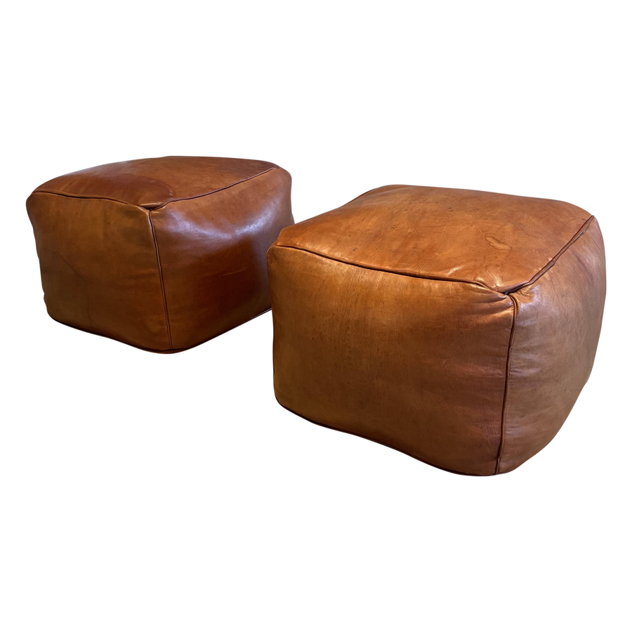 Pair of Chunky Leather Ottomans