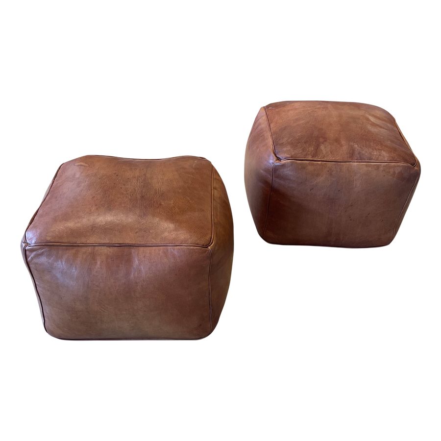 Pair of Chunky Leather Ottomans