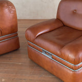 Pair of Italian Cognac Leather Lounge Chairs, 1970s