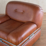 Pair of Italian Cognac Leather Lounge Chairs, 1970s