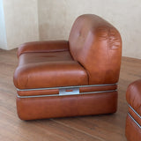 Pair of Italian Cognac Leather Lounge Chairs, 1970s