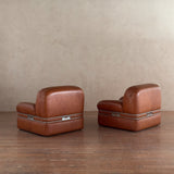 Pair of Italian Cognac Leather Lounge Chairs, 1970s