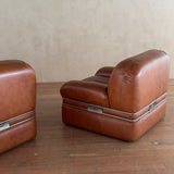 Pair of Italian Cognac Leather Lounge Chairs, 1970s