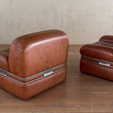 Pair of Italian Cognac Leather Lounge Chairs, 1970s