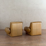 Pair of Chunky Butterscotch Leather High Back Lounge Chairs, Italy, 1970s