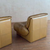 Pair of Chunky Butterscotch Leather High Back Lounge Chairs, Italy, 1970s
