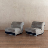 Pair of Italian Suede Armless Lounge Chairs, 1970s