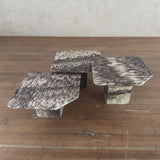 Trio of Clipped Edge Veined Marble Nesting Tables