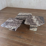 Trio of Clipped Edge Veined Marble Nesting Tables