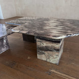 Trio of Clipped Edge Veined Marble Nesting Tables