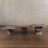 Trio of Clipped Edge Veined Marble Nesting Tables