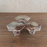 Trio of Italian Hexagonal Red and Cream Marble Nesting Tables
