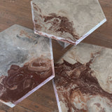 Trio of Italian Hexagonal Red and Cream Marble Nesting Tables