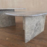 Pair of Italian Biomorphic Light Grey Marble Nesting Tables