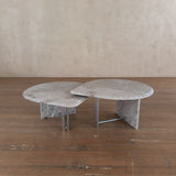 Pair of Italian Blush and Grey Marble Tables with Chrome Acccent