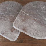 Pair of Italian Blush and Grey Marble Tables with Chrome Acccent