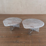 Pair of Italian Blush and Grey Marble Tables with Chrome Acccent