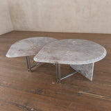 Pair of Italian Blush and Grey Marble Tables with Chrome Acccent