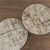 Vintage French Dual Round Tile Top Coffee Table, 1960s