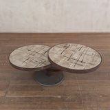 Vintage French Dual Round Tile Top Coffee Table, 1960s