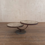 Vintage French Dual Round Tile Top Coffee Table, 1960s