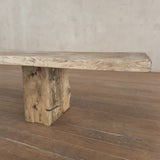 Vintage French Solid Oak Bench