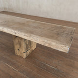 Vintage French Solid Oak Bench