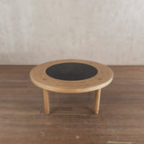 Round Oak and Slate Coffee Table, 1970s