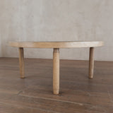 Round Oak and Slate Coffee Table, 1970s