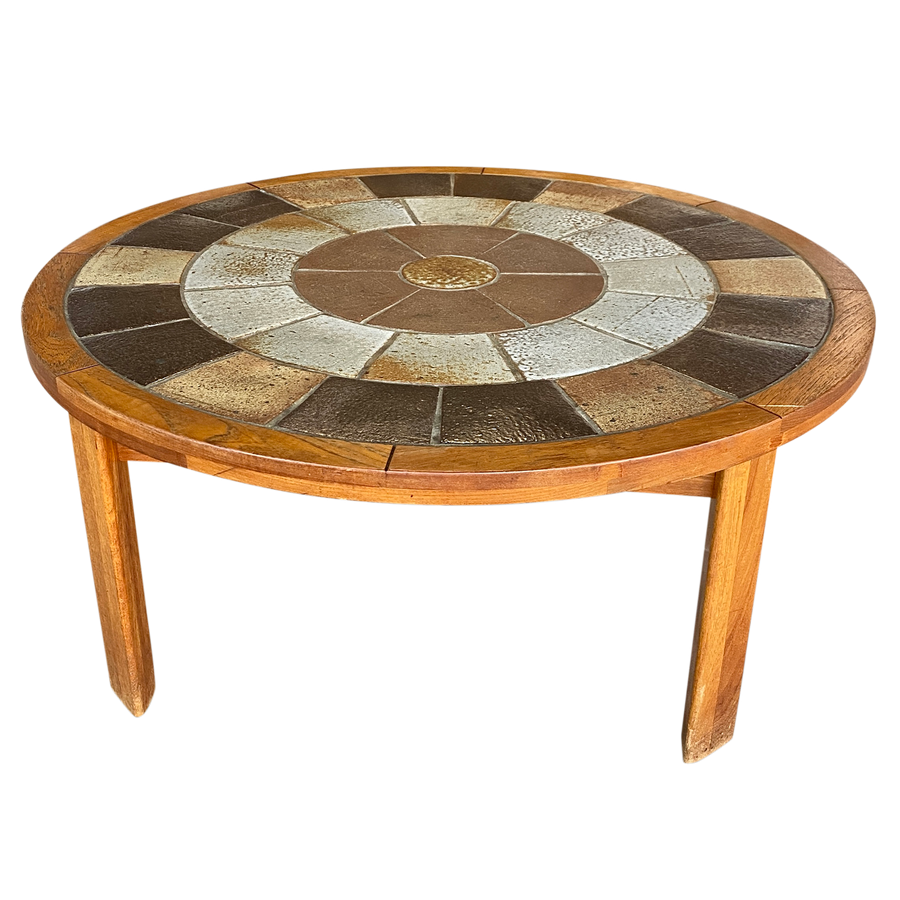 Round Tile Top/Teak Coffee Table	by Tue Poulsen for Haslev Møbelsnedkeri