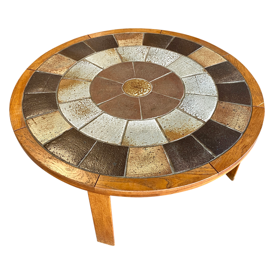 Round Tile Top/Teak Coffee Table	by Tue Poulsen for Haslev Møbelsnedkeri