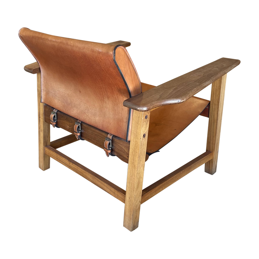 Pair of Walnut and Leather Safari Chairs
