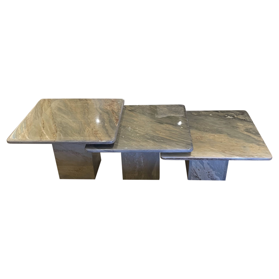 Set of 3 Foam Green Marble Nesting Tables