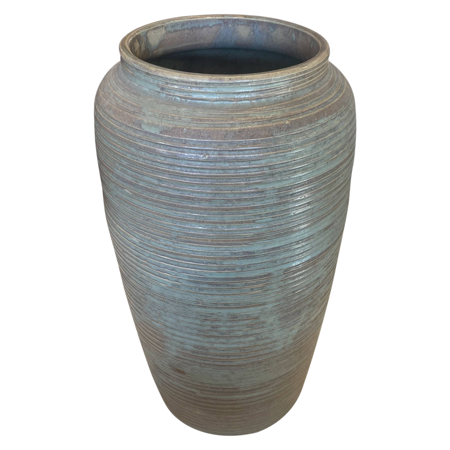 Tall Ribbed Ceramic Vessel