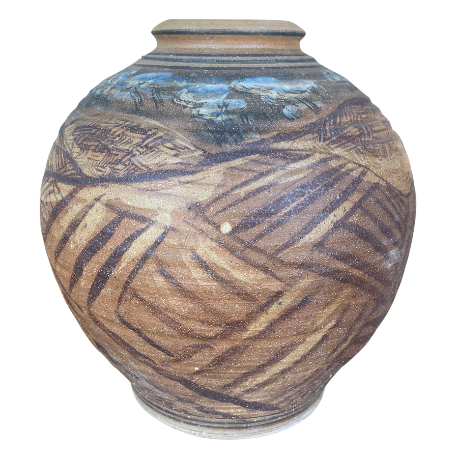 Large Hand Painted Brown Vessel