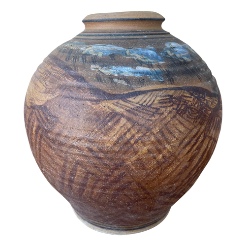 Large Hand Painted Brown Vessel