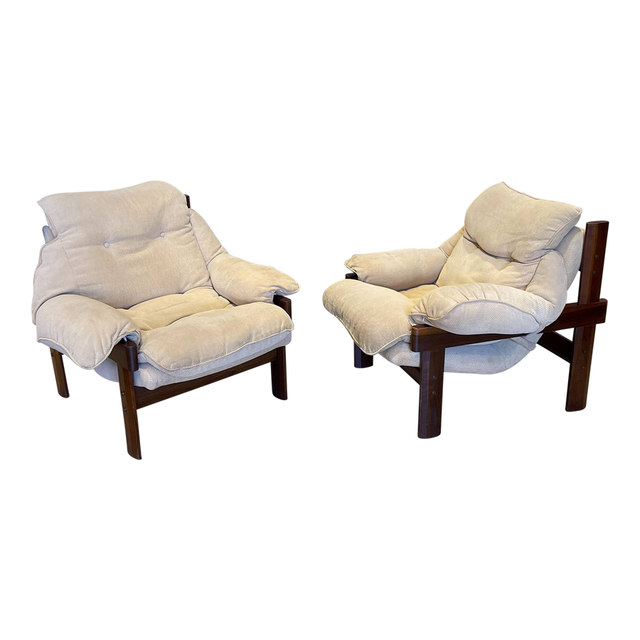 Pair of Wood Frame Chunky Upholstered Chairs