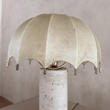 Travertine and Cocoon Shade Table Lamp, 1970s